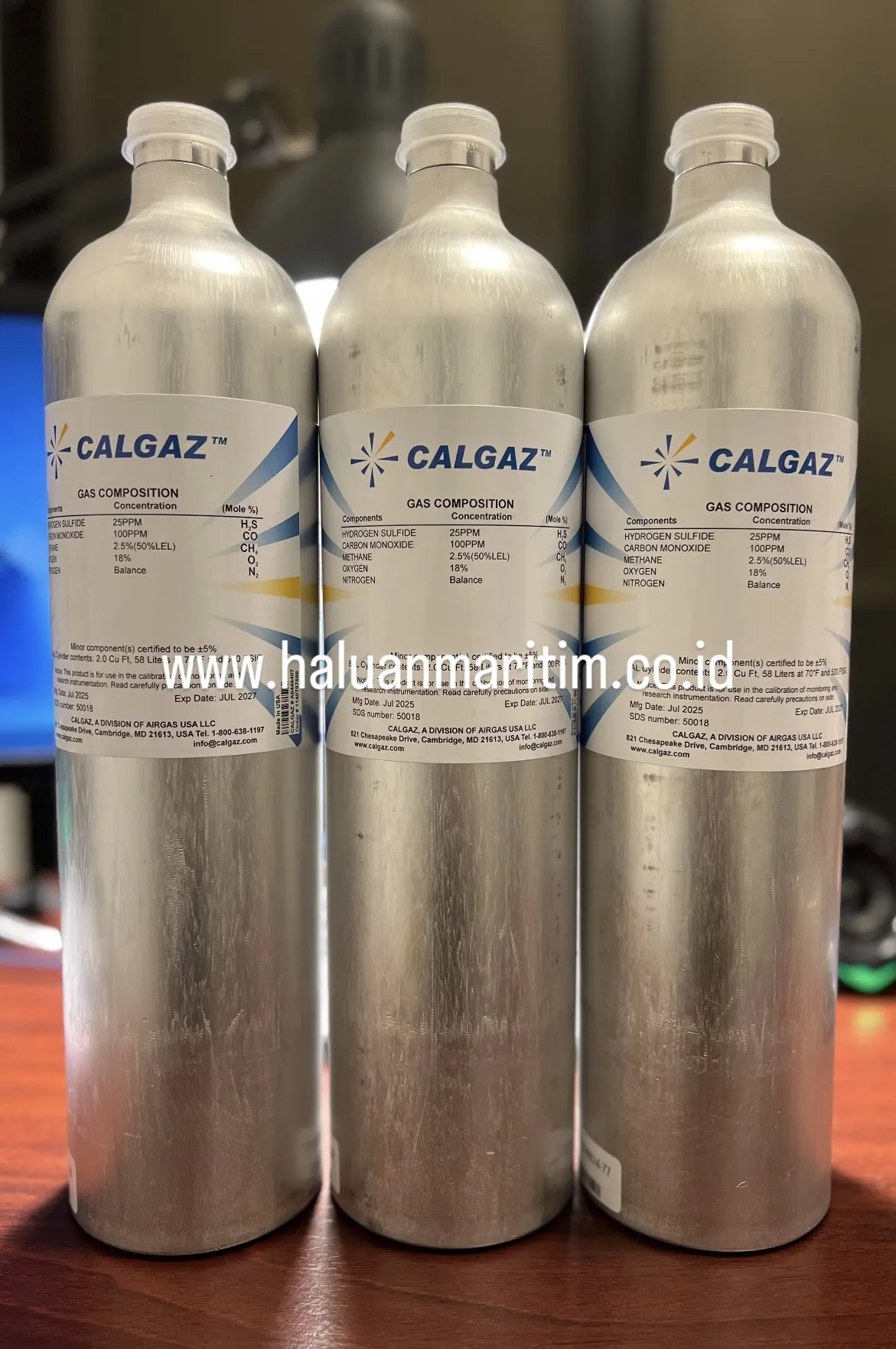 SPAN GAS CALGAZ 25 PPM H2S 100 PPM CO 2.5%(50%) LEL METHANE 18% O2 BALANCE N2 58 LITER