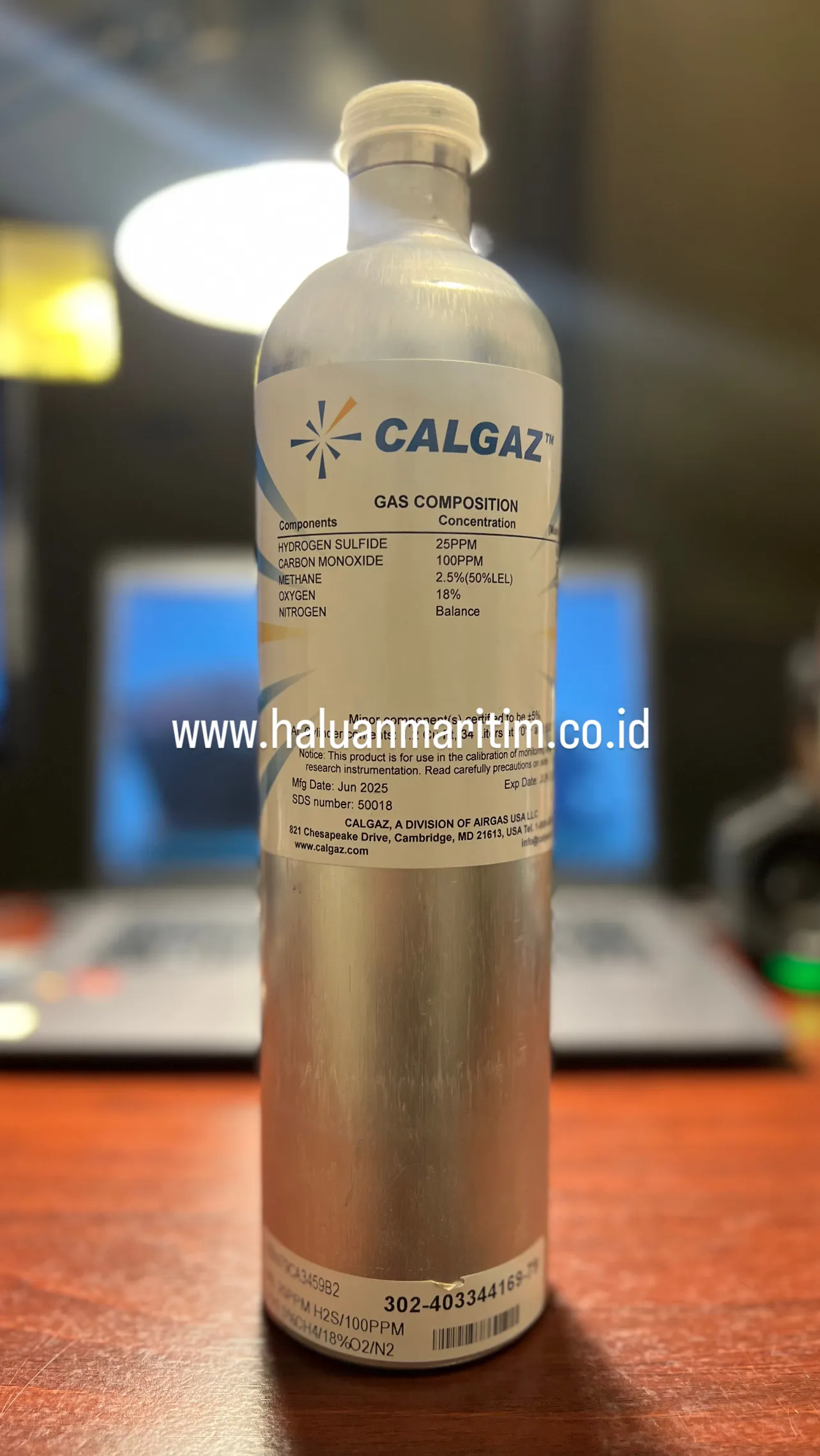 SPAN GAS CALGAZ 25 PPM H2S 100 PPM CO 2.5%(50%) LEL METHANE 18% O2 BALANCE N2 34 LITER