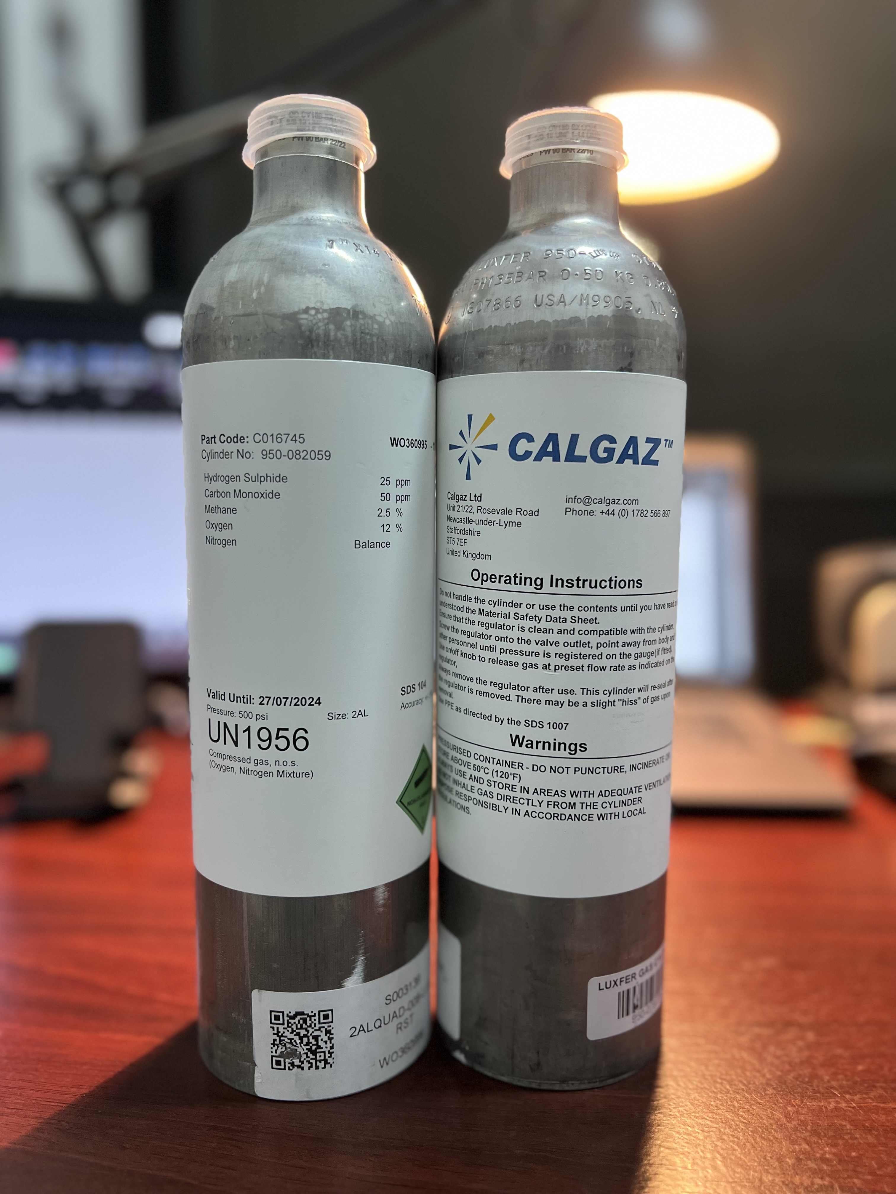 GAS KALIBRASI / SPAN GAS CALGAZ 34 LITER 25PPM H2S/50PPM CO/2.5% METHANE/12% O2/BALANCE N2
