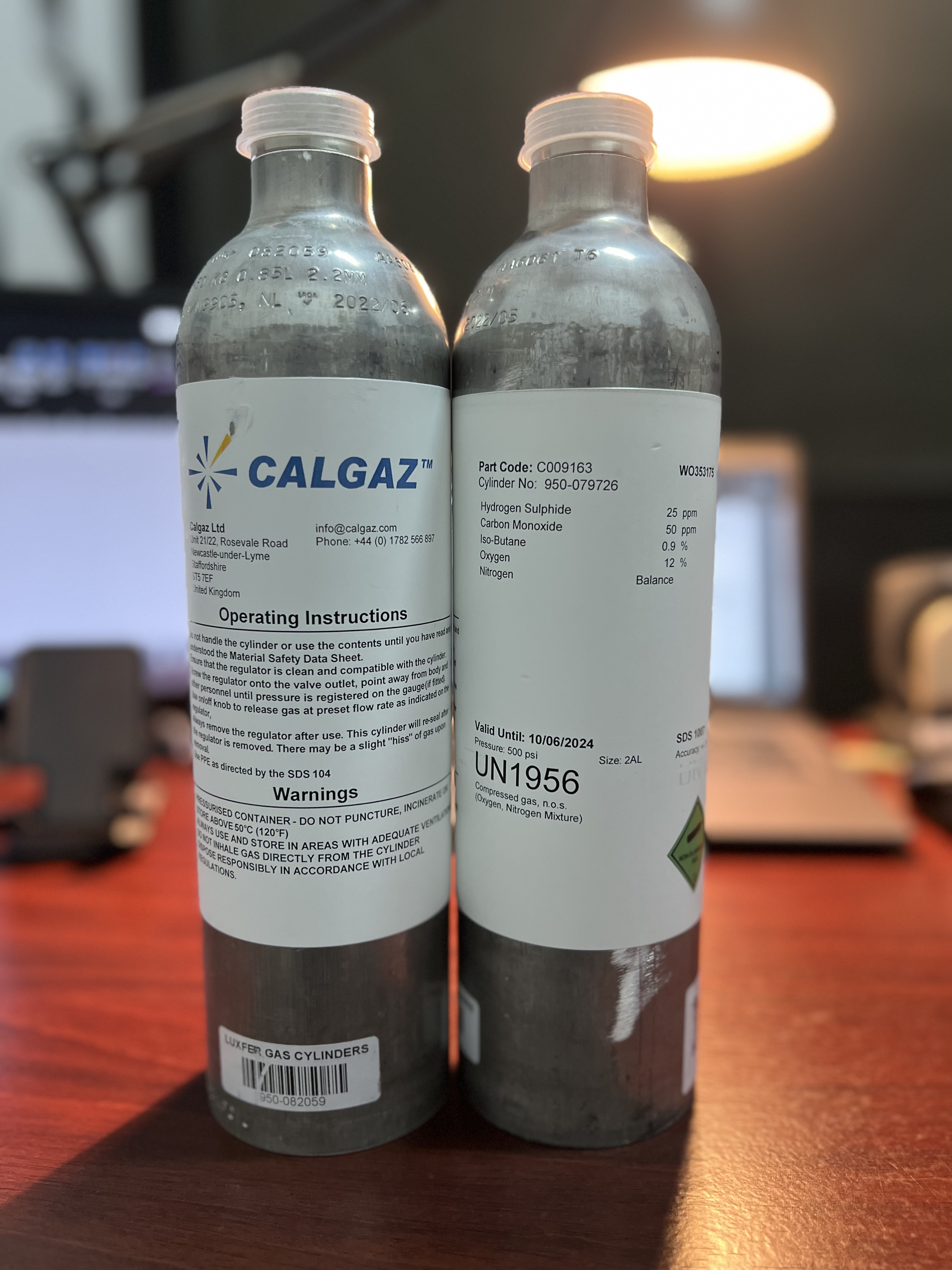 GAS KALIBRASI / SPAN GAS CALGAZ 34 LITER 25PPM H2S/50PPM CO/0.9% ISOBUTANE/12% O2/BALANCE N2