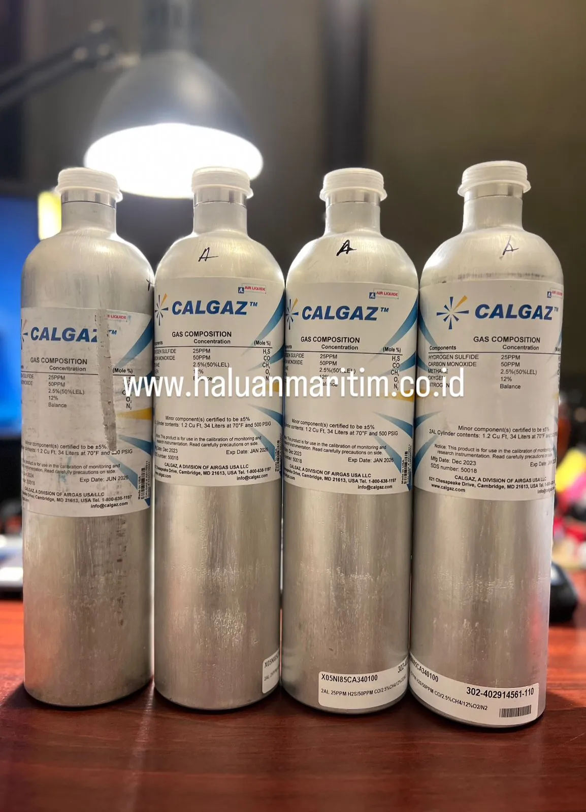 SPAN GAS CALGAZ 25PPM H2S 50PPM CO 2.5% 50% LEL METHANE CH4 12% O2 BALANCE N2 34 LITER